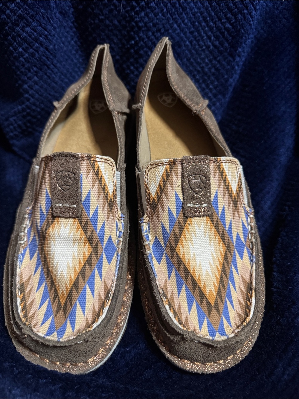 Womens Brown & Blue Aztec Print Slip-On Loafers -Ariat Western